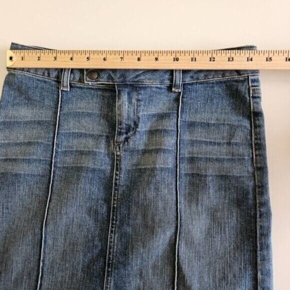 Mavi Ariana Denim Skirt US S Blue Pintuck Midi Back Slit Zip Fly Stretch Preppy - Picture 4 of 10